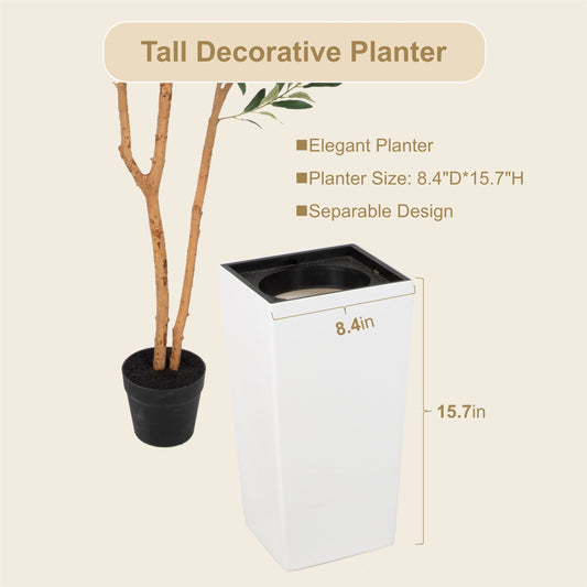 Nafresh 7ft Faux Olive Tree with Multiple Real Wood Trunks & White Decorative Tall Planter, 84in Artificial Olive Tree for Home Office Bedroom Porch Balcony Decor