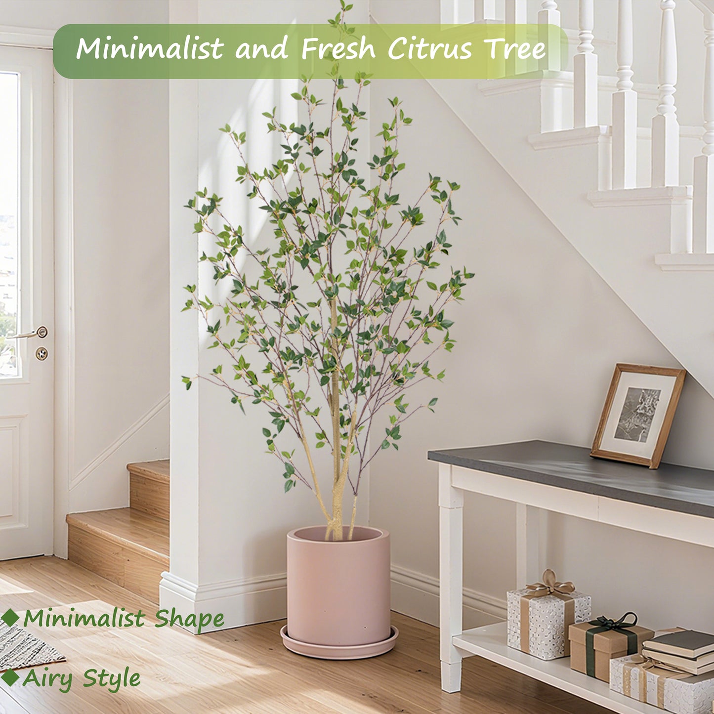Nafresh 5ft/6ft/7ft Artificial Citrus Tree with Lifelike Leaves, Faux Citrus Tree with Realistic Trunks, Fake Citrus Tree for Home Office Living Room Bedroom Porch Decor.