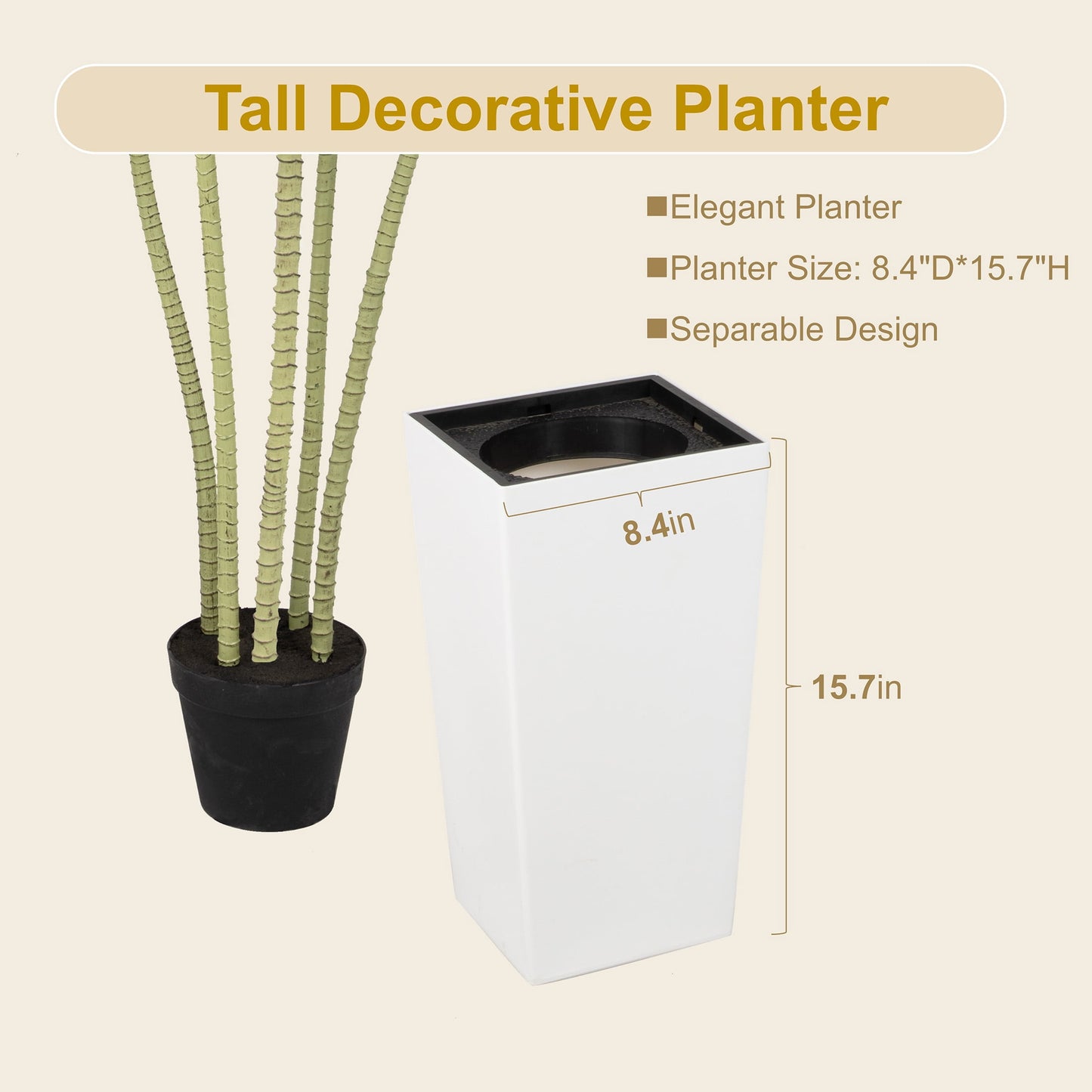 Nafresh UV Resistant 5ft Dracaena Artificial Plant with Tall White Decorative Planter for Indoor Outdoor Decor