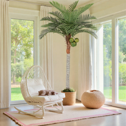 RosyHaven 7/8ft UV Resistant Artificial Palm Tree with Coconut Fruits,Large Coconut Palm Tree with Full Leavesd and Realistic Trunks for Pool Patio Living Room Balcony Outdoor Indoor Decor