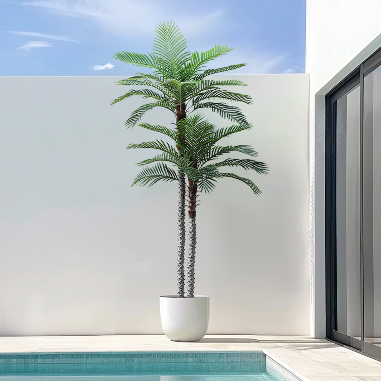 Nafresh 8ft UV Resistant Faux Palm Tree with Full and Lifelike Leaves , 96in Artificial Palm Tree with Realistic Trunks and Real Bark for Outdoor Indoor Home Office Decor.