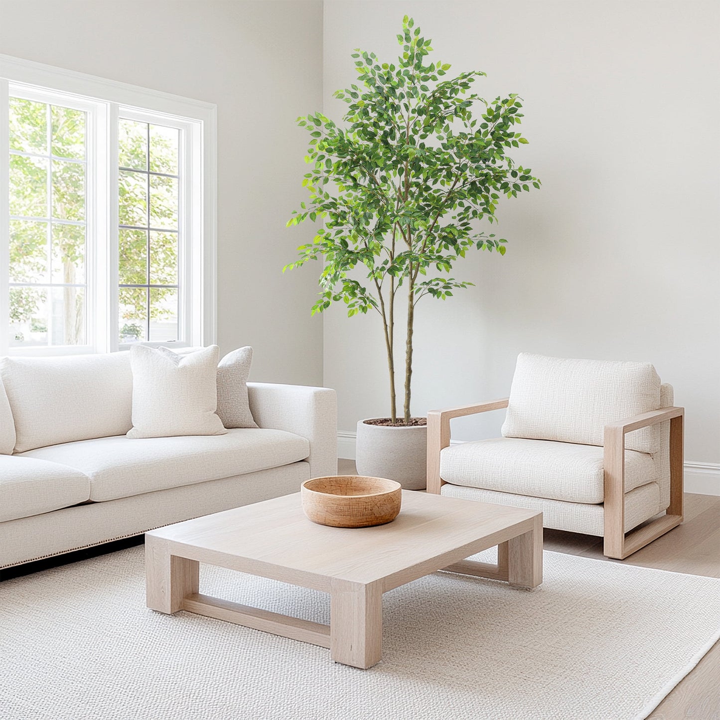 Nafresh 7ft Artificial Ficus Tree with Full Leaves, Multiple Realistic Trunks, and Sturdy Pot for Indoor Outdoor Decor.