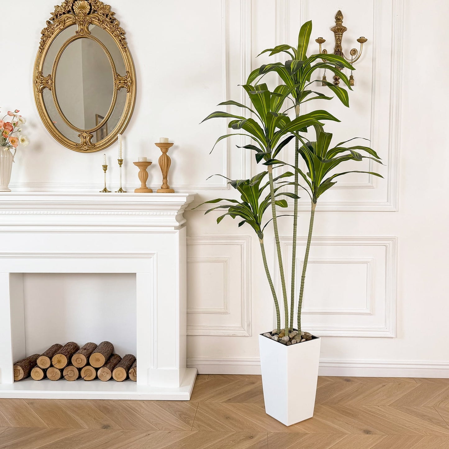 Nafresh UV Resistant 5ft Dracaena Artificial Plant with Tall White Decorative Planter for Indoor Outdoor Decor