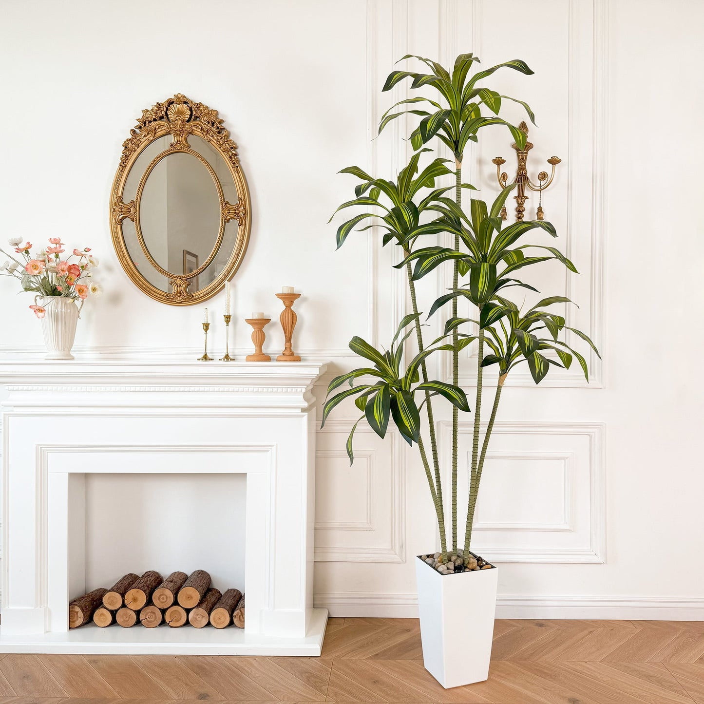 Nafresh UV Resistant 5ft Dracaena Artificial Plant with Tall White Decorative Planter for Indoor Outdoor Decor
