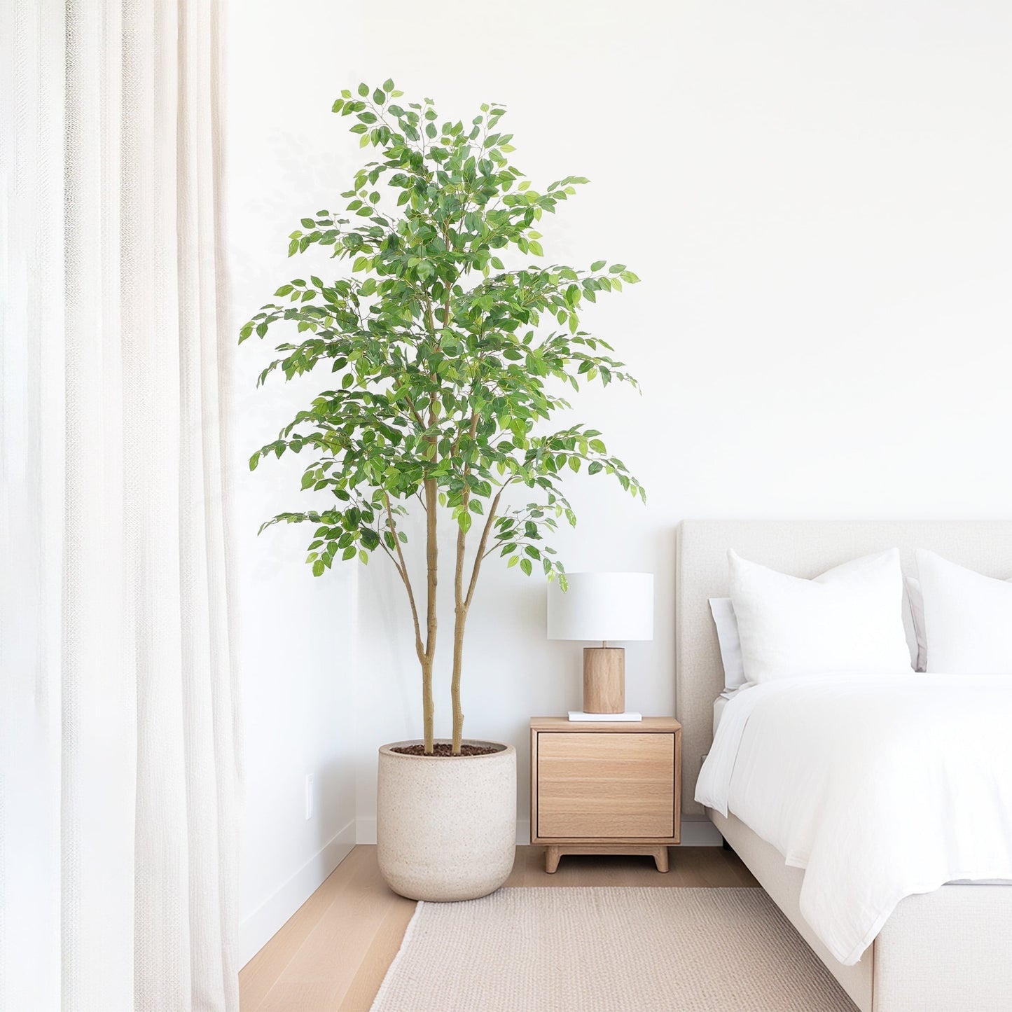 Nafresh 7ft Artificial Ficus Tree with Full Leaves, Multiple Realistic Trunks, and Sturdy Pot for Indoor Outdoor Decor.