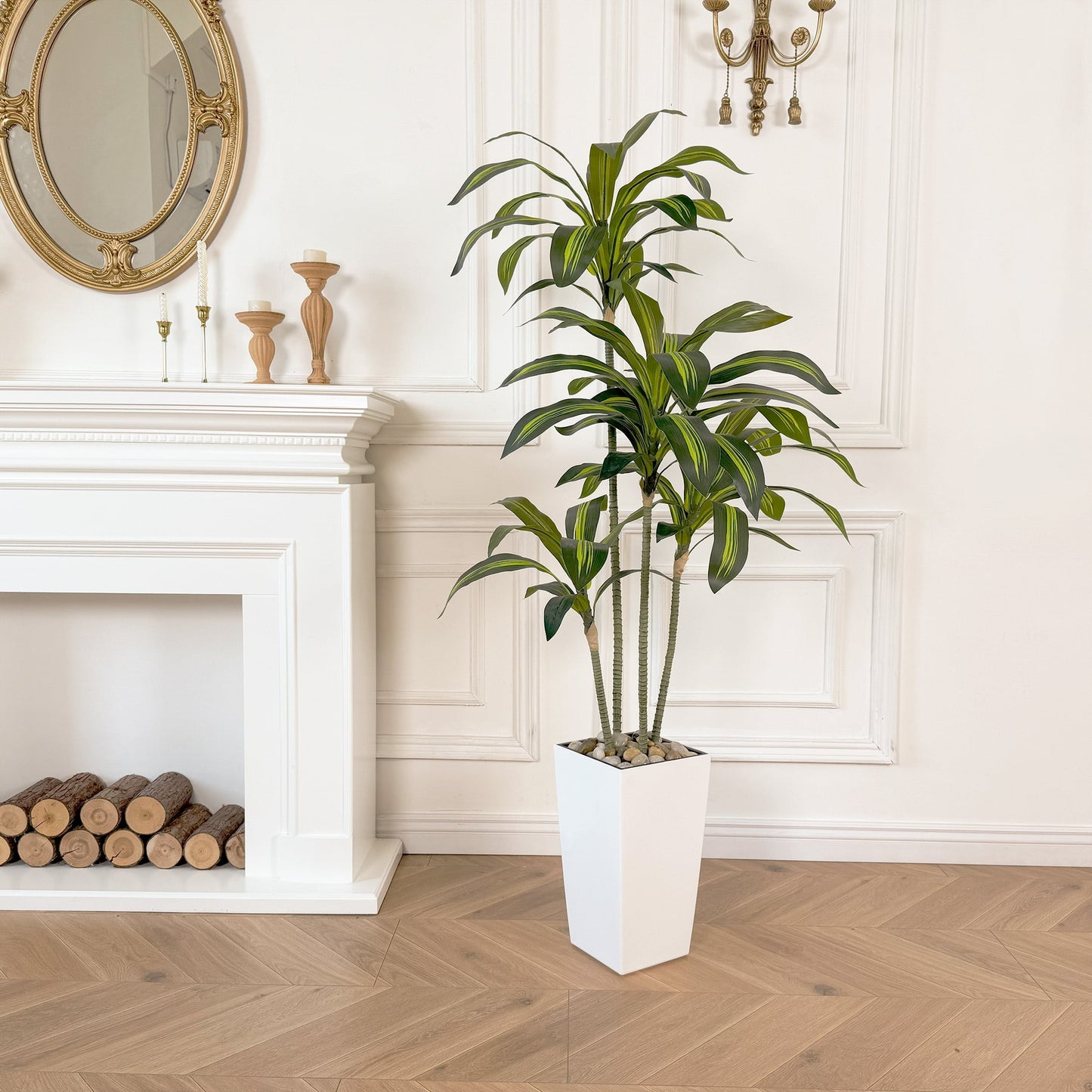 Nafresh UV Resistant 5ft Dracaena Artificial Plant with Tall White Decorative Planter for Indoor Outdoor Decor