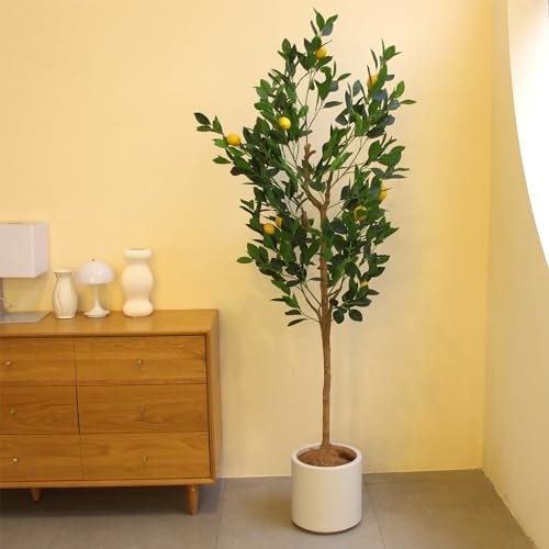 Tall Artificial LemonTree 6ft(72in), Faux Lemon Tree with Realistic Smooth and Shiny Leaves and Big Fruits, Fake Trees Indoor Outdoor for Home Office Living Room Bedroom Foyer Porch Decor.