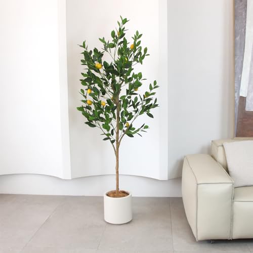 Tall Artificial LemonTree 6ft(72in), Faux Lemon Tree with Realistic Smooth and Shiny Leaves and Big Fruits, Fake Trees Indoor Outdoor for Home Office Living Room Bedroom Foyer Porch Decor.