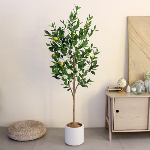 Tall Artificial LemonTree 6ft(72in), Faux Lemon Tree with Realistic Smooth and Shiny Leaves and Big Fruits, Fake Trees Indoor Outdoor for Home Office Living Room Bedroom Foyer Porch Decor.