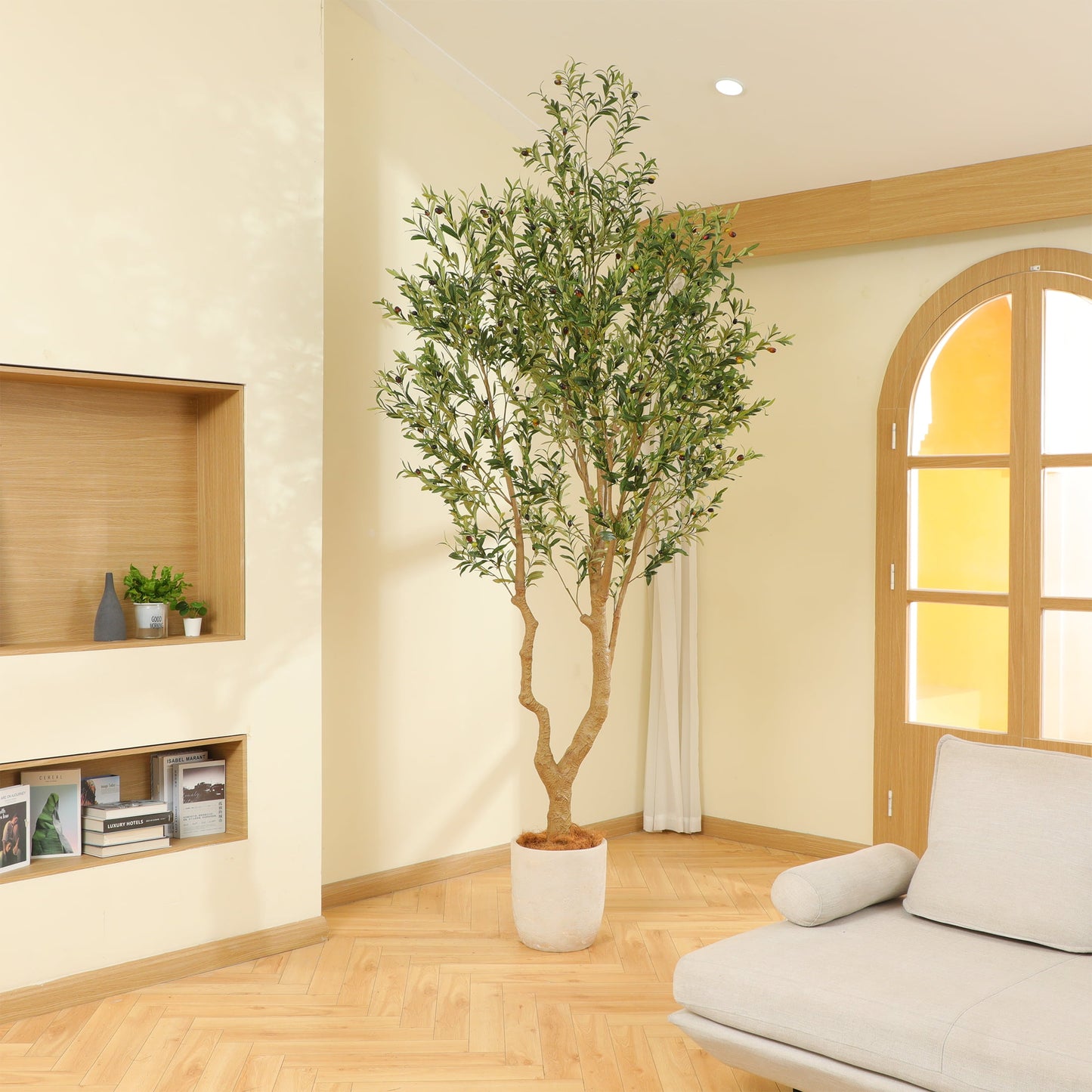 Nafresh 7FT Tall and Fuller Style Artificial Olive Tree with Pot - Realistic Faux Olive Plant for Indoor Décor