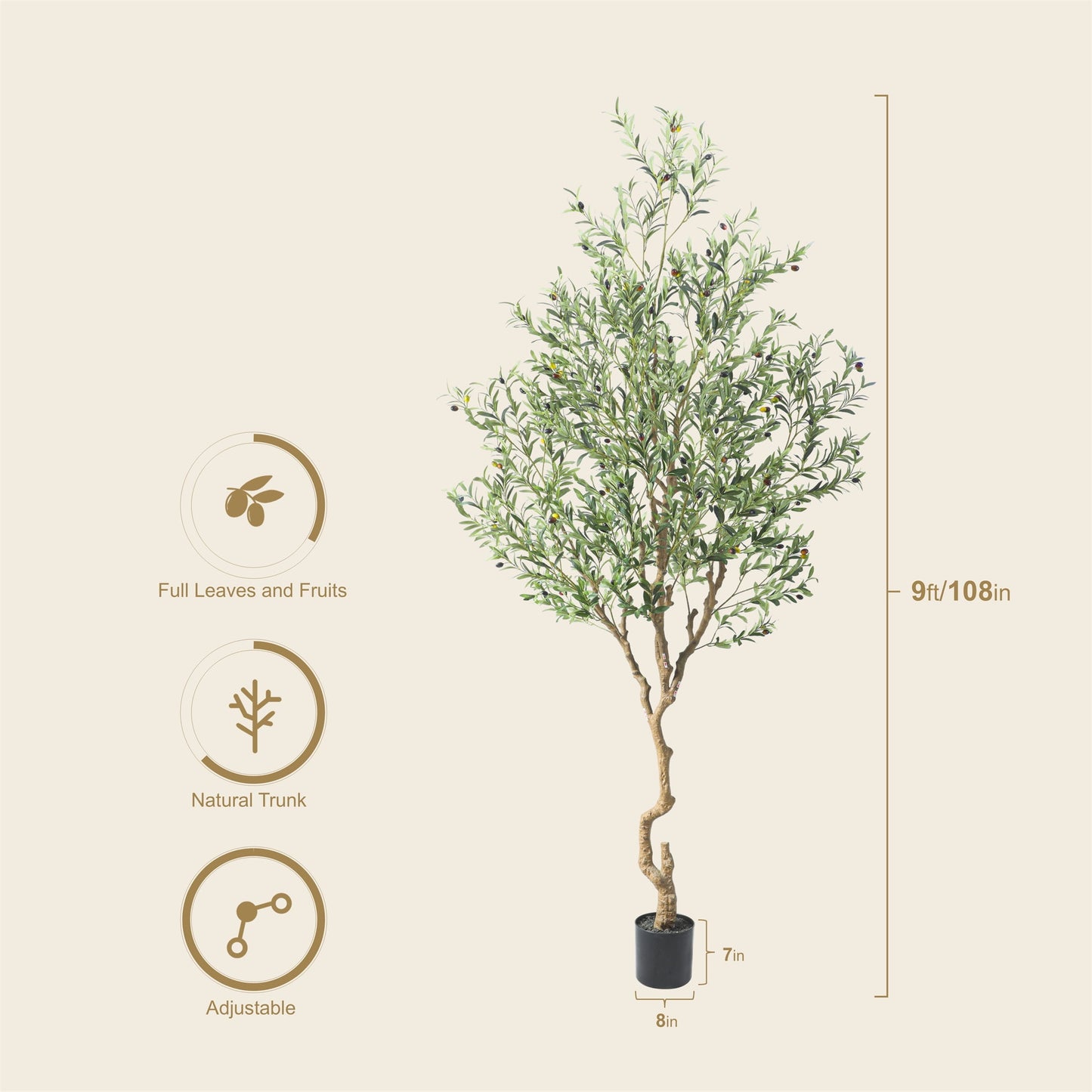 Nafresh 7FT Tall and Fuller Style Artificial Olive Tree with Pot - Realistic Faux Olive Plant for Indoor Décor