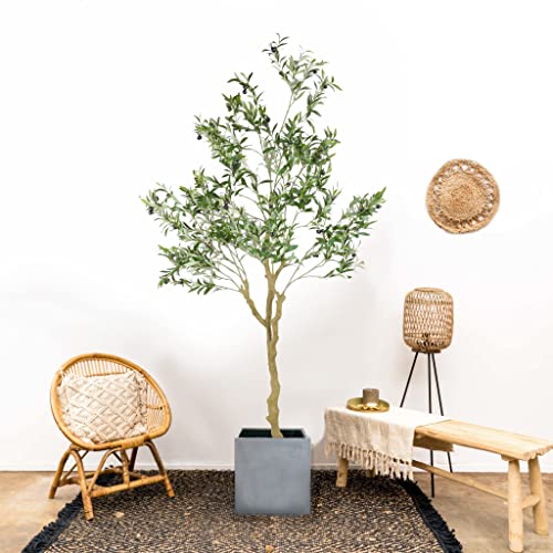 Tall Faux Olive Tree,7ft(84in) Realistic Potted Silk Artificial Olive Tree, Fake Olive Trees Indoor for Home Office Living Room Bedroom Stairs Foyer Decor.2pack.