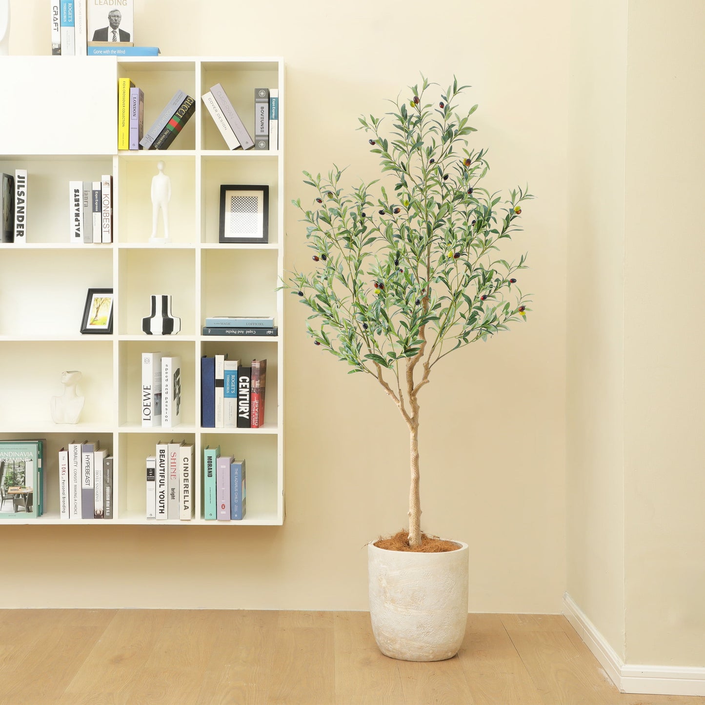Nafresh 7FT Tall and Fuller Style Artificial Olive Tree with Pot - Realistic Faux Olive Plant for Indoor Décor