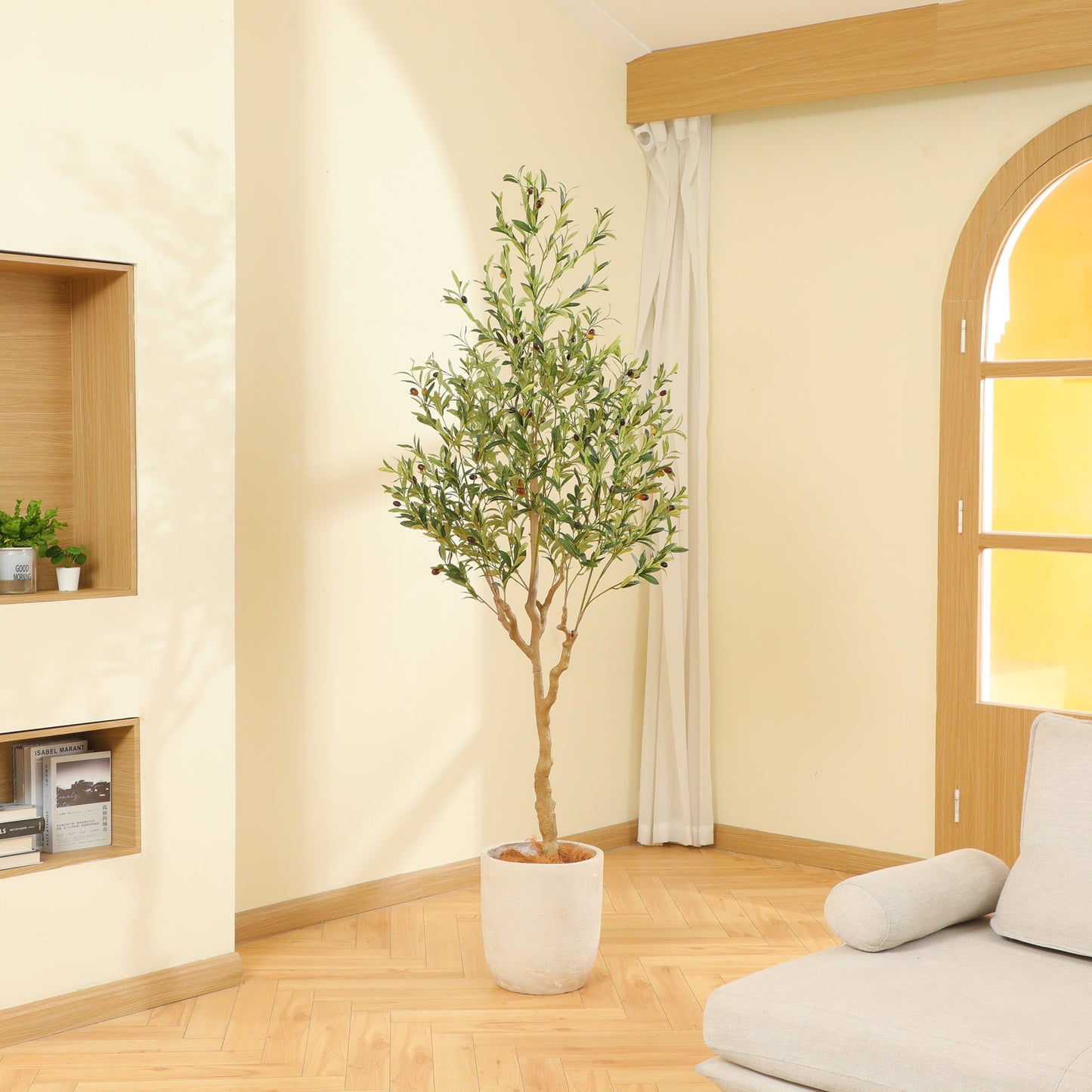 Nafresh 7FT Tall and Fuller Style Artificial Olive Tree with Pot - Realistic Faux Olive Plant for Indoor Décor