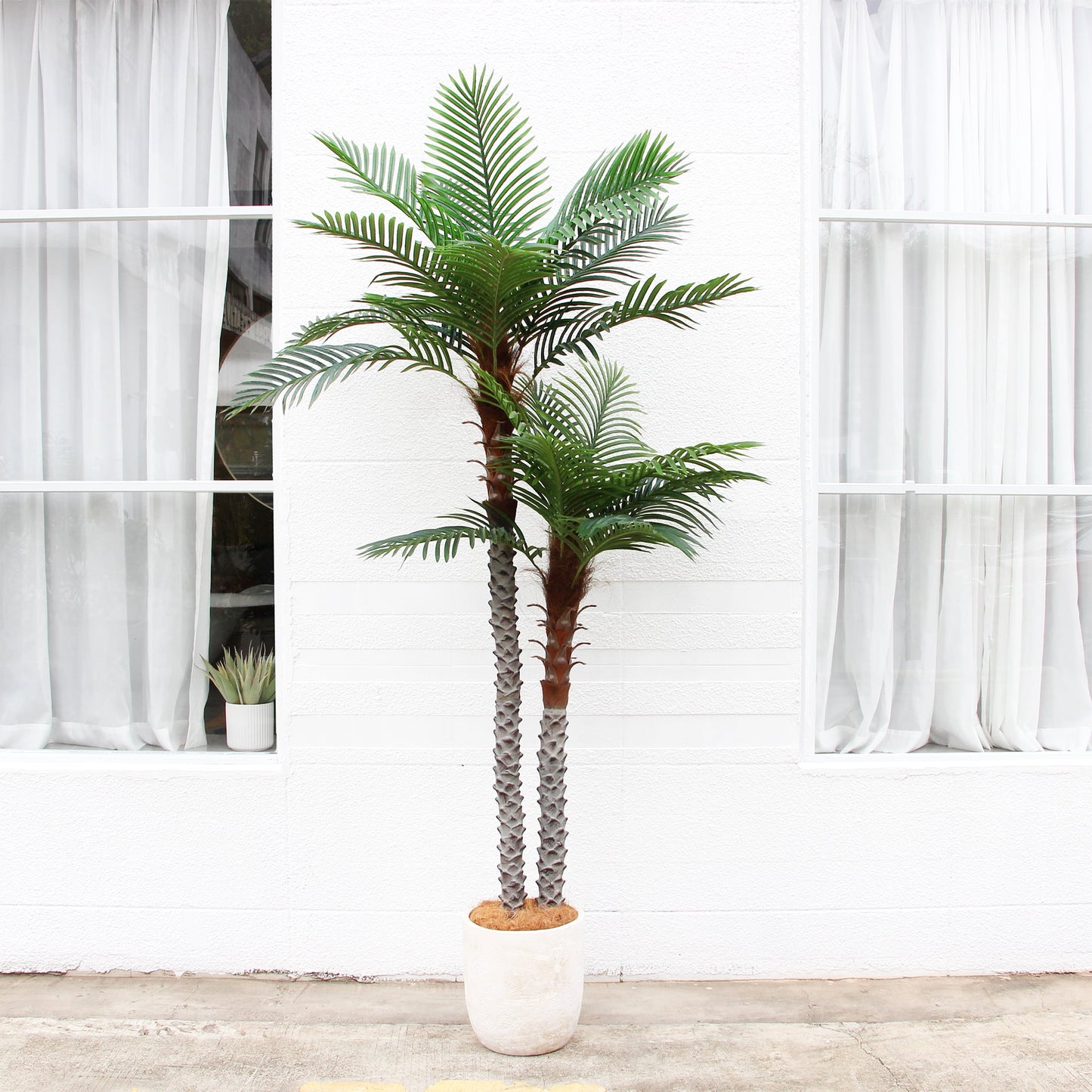 Nafresh 8ft UV Resistant Faux Palm Tree with Full and Lifelike Leaves , 96in Artificial Palm Tree with Realistic Trunks and Real Bark for Outdoor Indoor Home Office Decor.