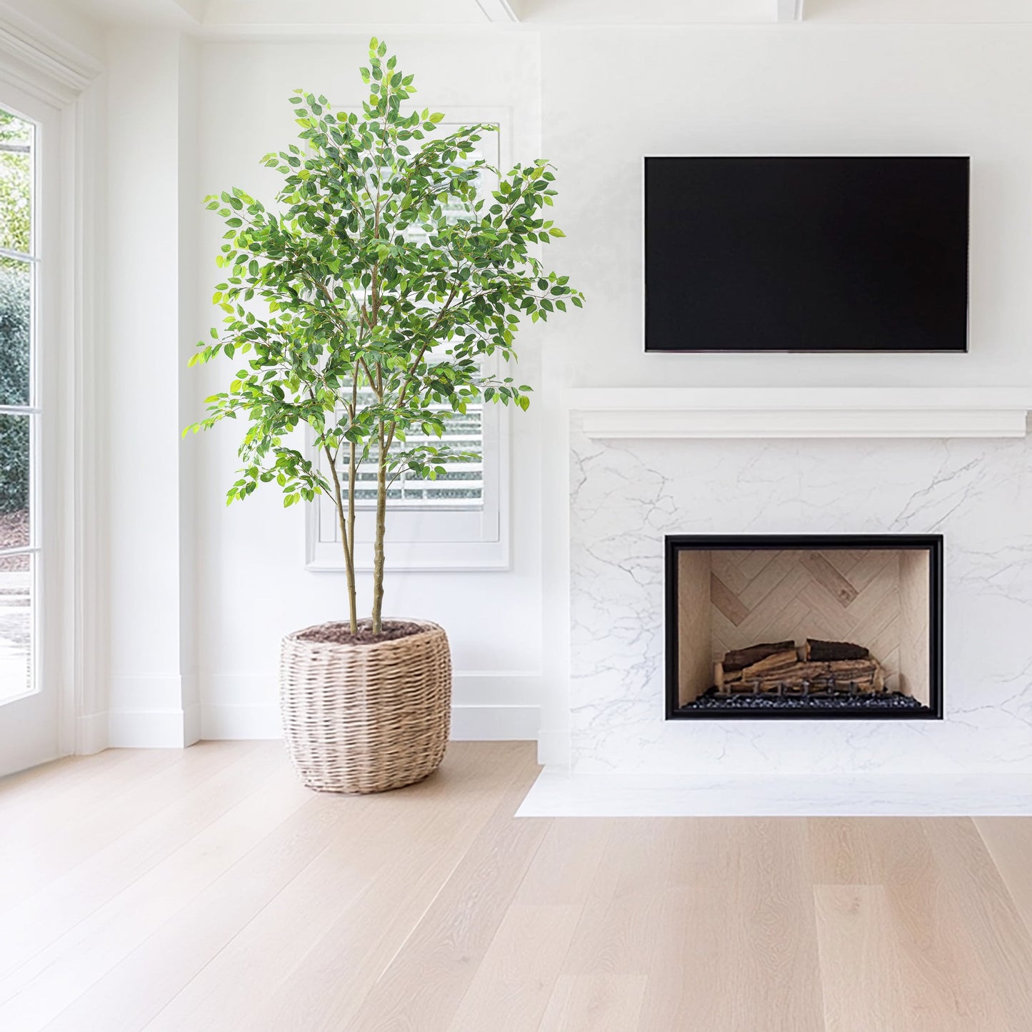 Nafresh 7ft Artificial Ficus Tree with Full Leaves, Multiple Realistic Trunks, and Sturdy Pot for Indoor Outdoor Decor.