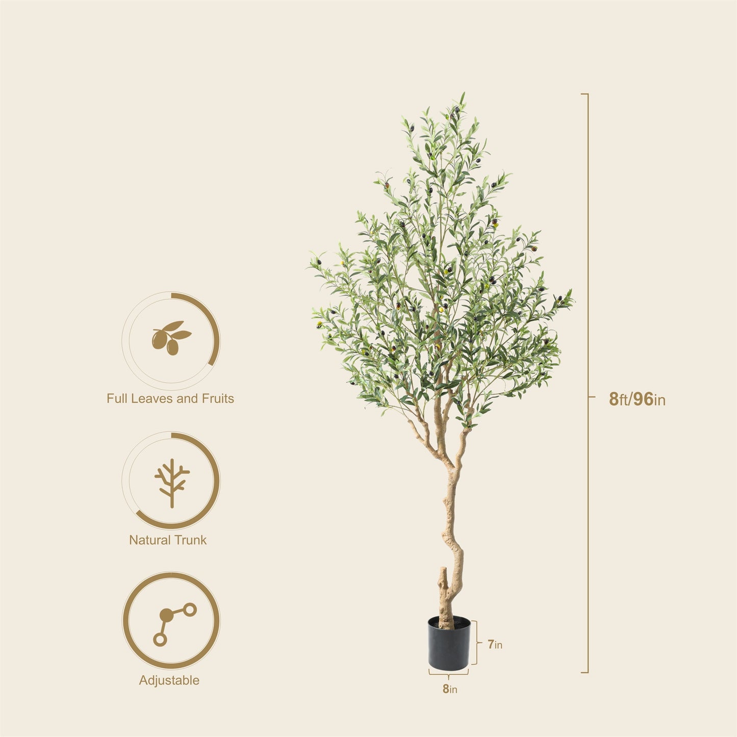 Nafresh 7FT Tall and Fuller Style Artificial Olive Tree with Pot - Realistic Faux Olive Plant for Indoor Décor