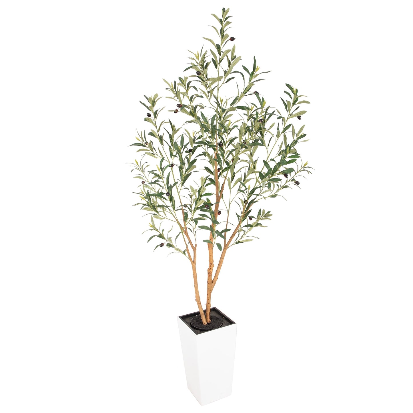 Nafresh 7ft Faux Olive Tree with Multiple Real Wood Trunks & White Decorative Tall Planter, 84in Artificial Olive Tree for Home Office Bedroom Porch Balcony Decor