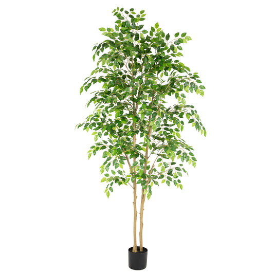 RosyHaven 5ft/6ft/7ft/8ft Real Touch Artificial Ficus Tree , Resistant UV Faux Ficus Tree with Waterproof Leaves and Realitic Trunks for Living Room Bedroom Dining Room Balcony Yard Patio Decor