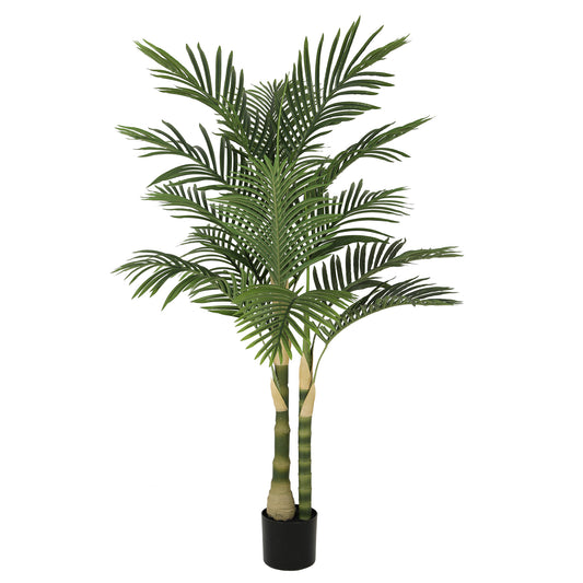 RosyHaven 5/6/7ft UV Resistant Artificial Golden Cane Palm Tree with Full Leaves and Realistic Trunks,Faux Palm Tree,Fake Palm Tree for Poolside Patio Living Room Balcony Outdoor Indoor Decor
