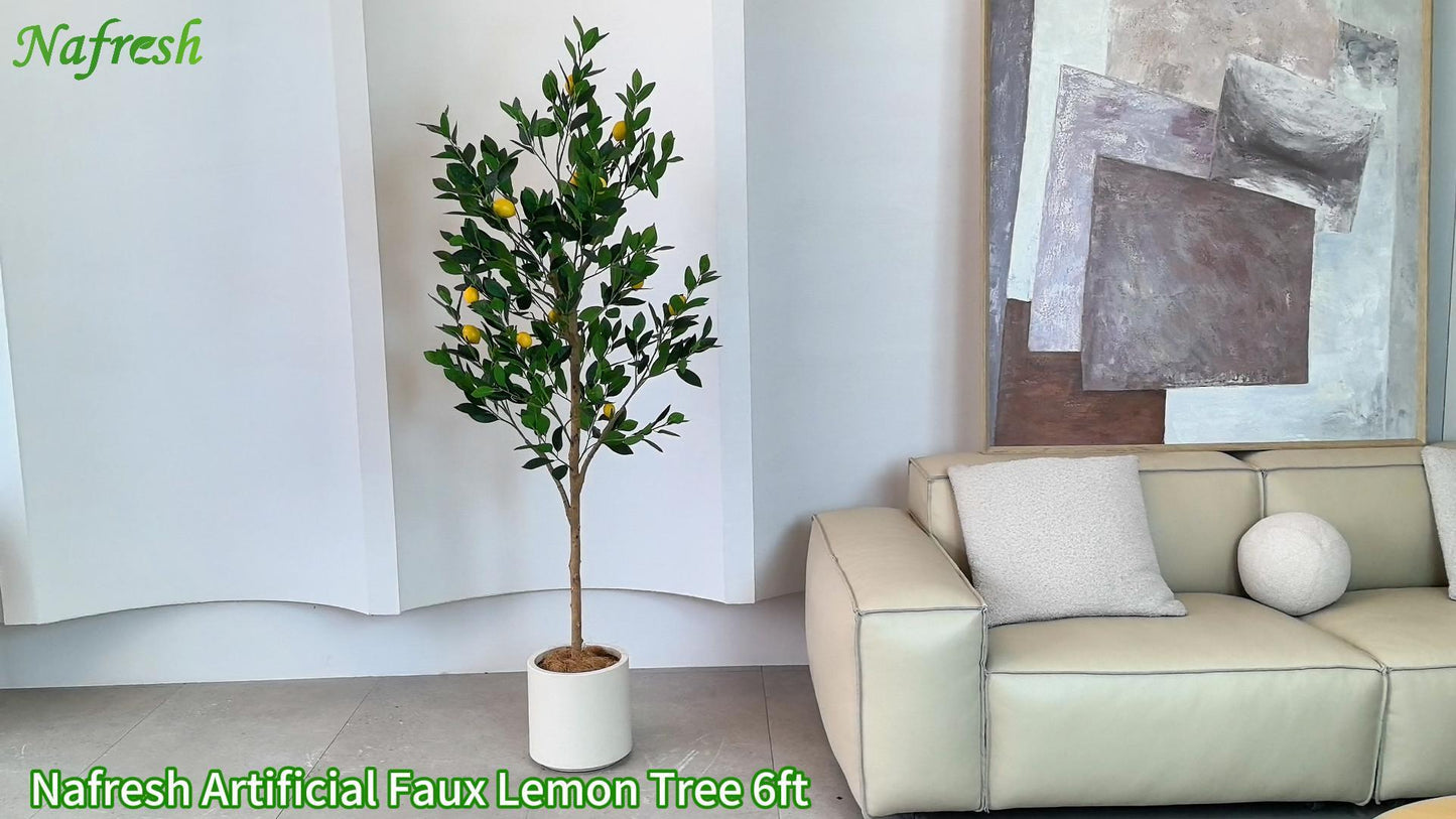 Tall Artificial LemonTree 6ft(72in), Faux Lemon Tree with Realistic Smooth and Shiny Leaves and Big Fruits, Fake Trees Indoor Outdoor for Home Office Living Room Bedroom Foyer Porch Decor.