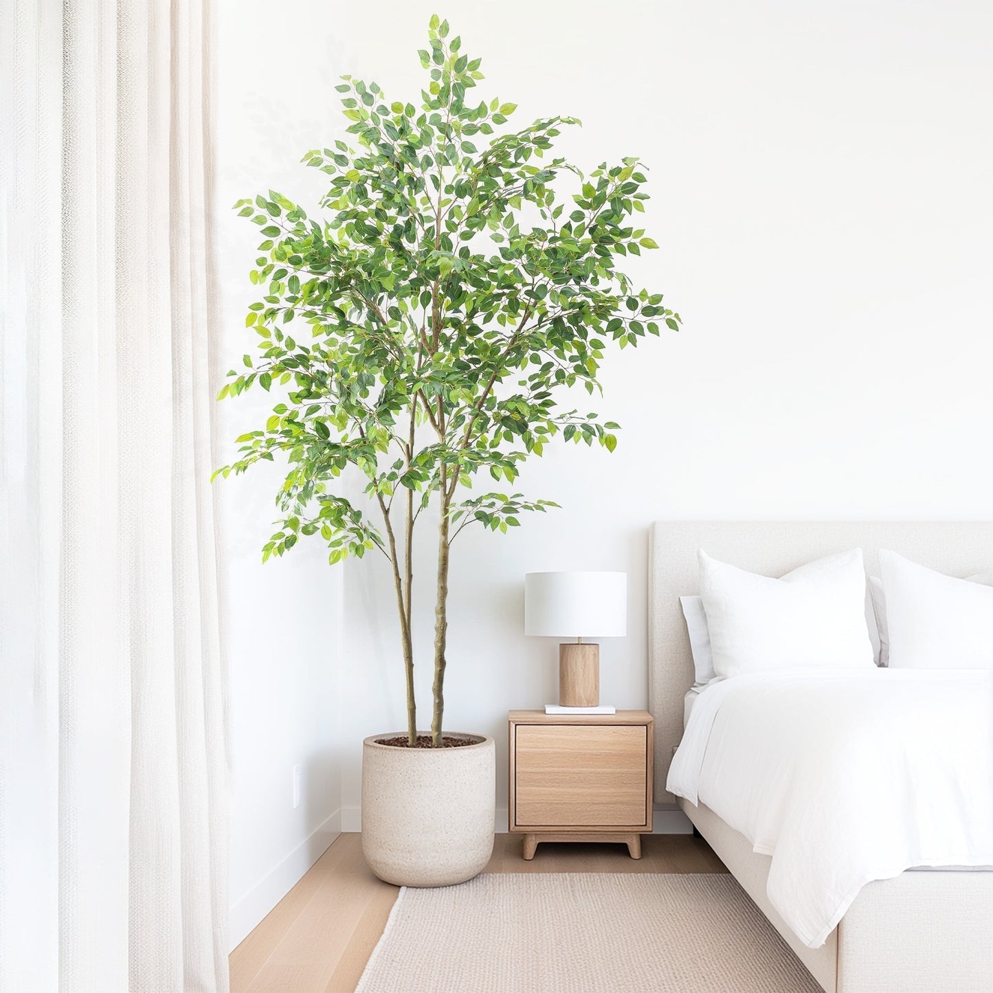 Nafresh 7ft Artificial Ficus Tree with Full Leaves, Multiple Realistic Trunks, and Sturdy Pot for Indoor Outdoor Decor.