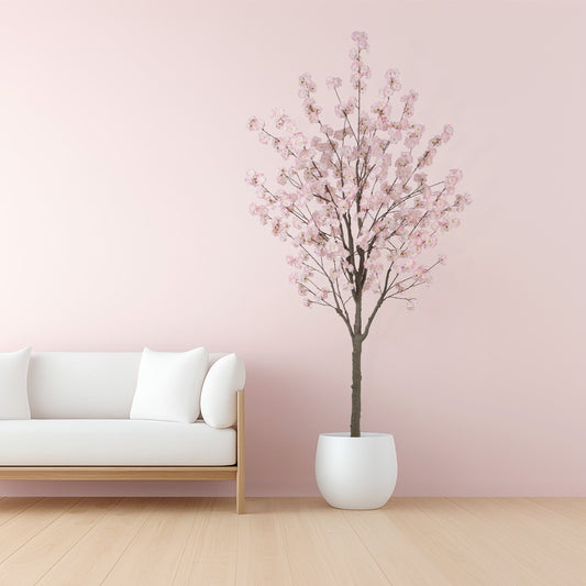 Nafresh 8ft Artificial Cherry Blossom Tree with Vividly Colored Flowers, Realistic Tree Trunk, and Sturdy Flower Pot for Indoor Outdoor Decor.