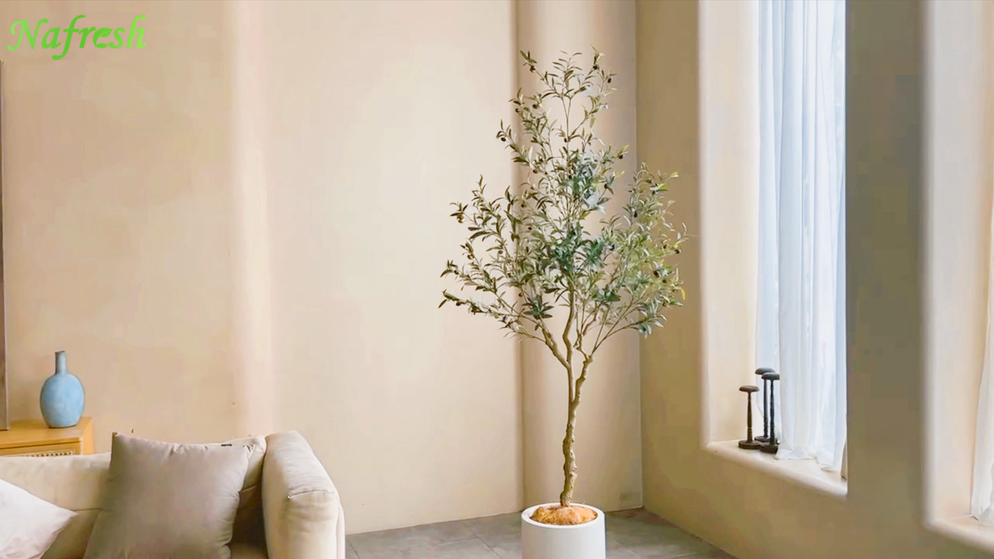 Tall Faux Olive Tree,7ft(84in) Realistic Potted Silk Artificial Olive Tree, Fake Olive Trees Indoor for Home Office Living Room Bedroom Stairs Foyer Decor.2pack.