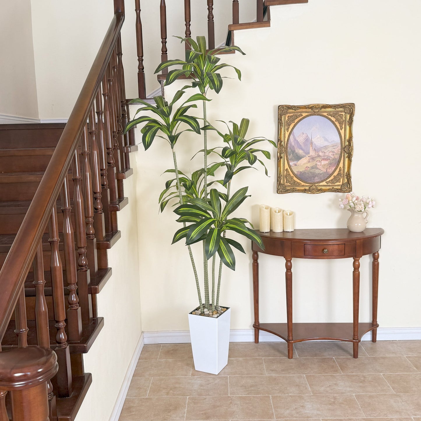 Nafresh UV Resistant 5ft Dracaena Artificial Plant with Tall White Decorative Planter for Indoor Outdoor Decor
