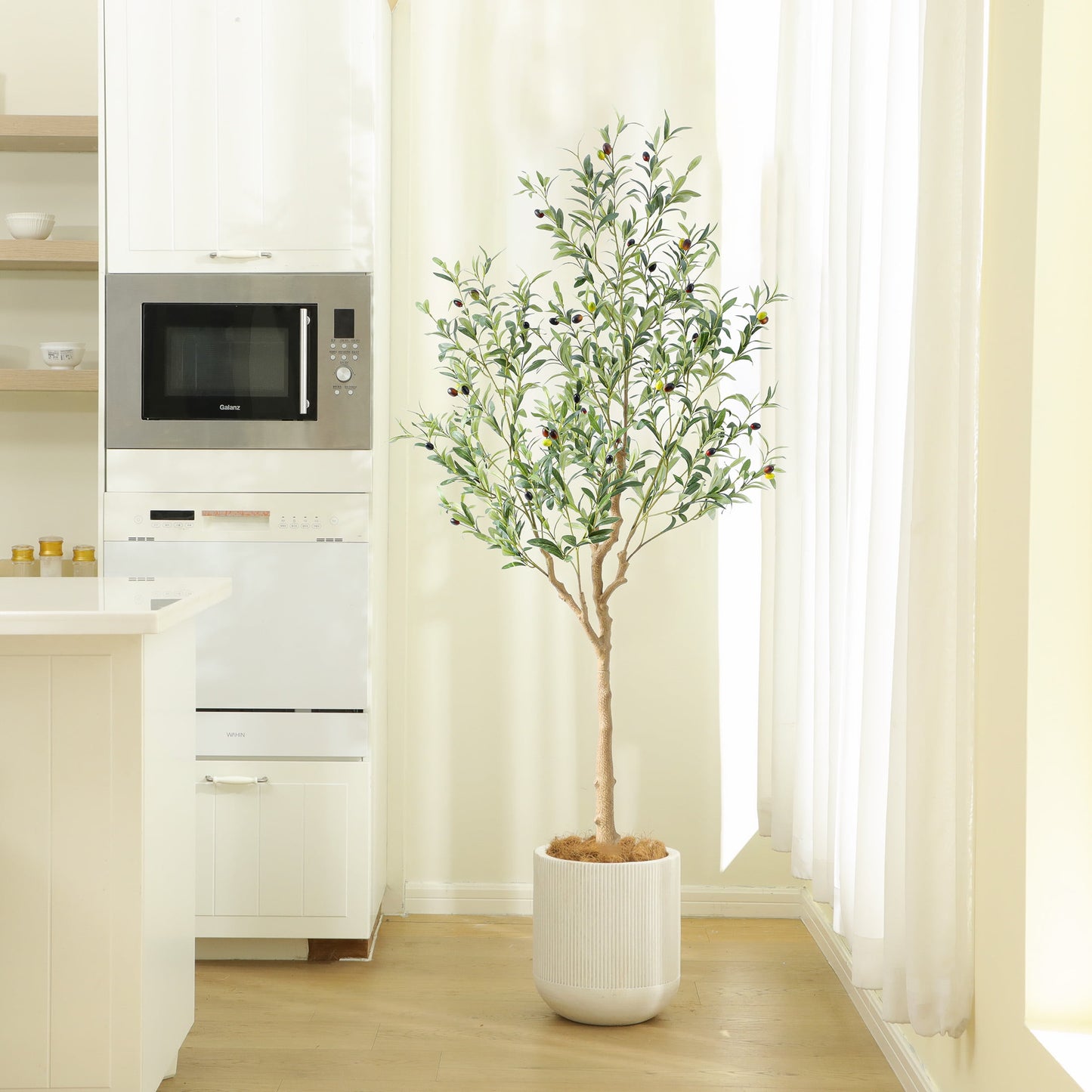 Nafresh 7FT Tall and Fuller Style Artificial Olive Tree with Pot - Realistic Faux Olive Plant for Indoor Décor