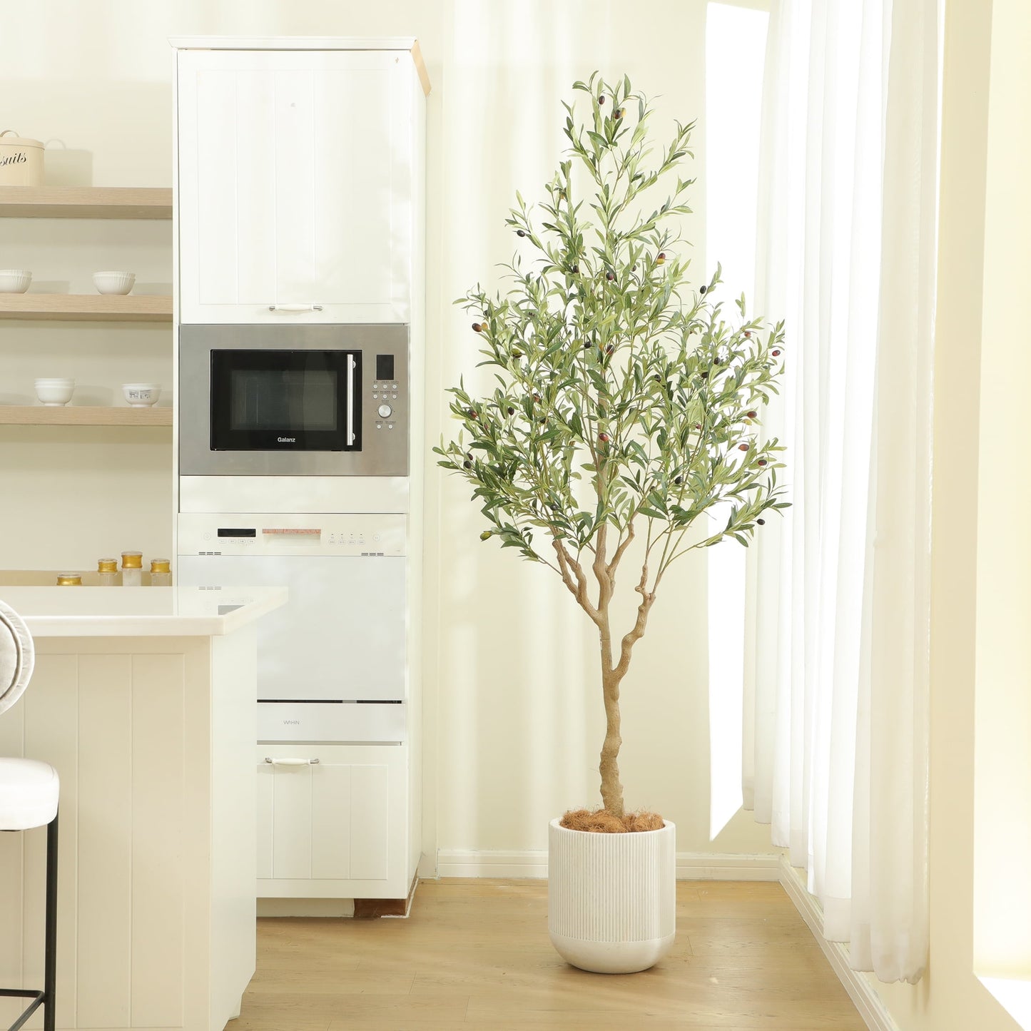 Nafresh 7FT Tall and Fuller Style Artificial Olive Tree with Pot - Realistic Faux Olive Plant for Indoor Décor