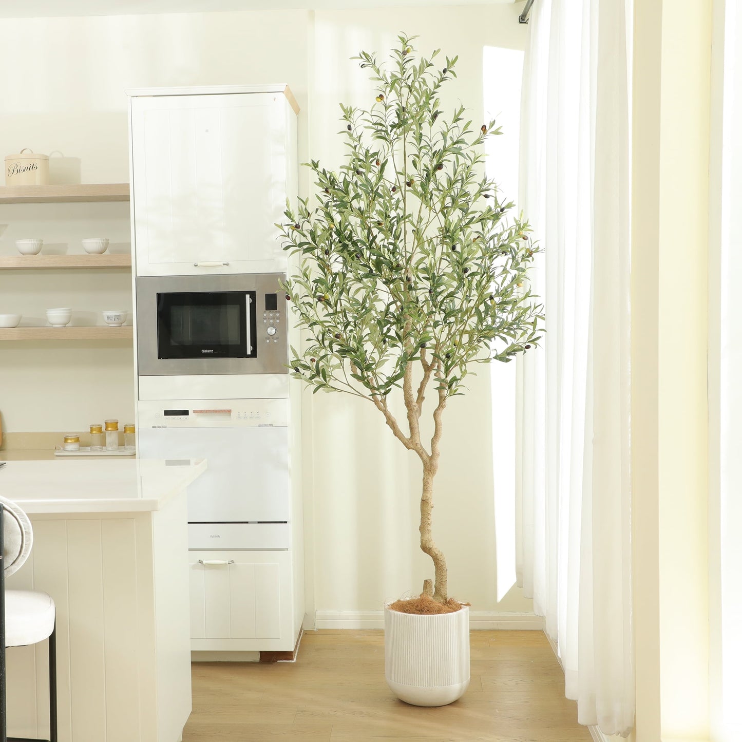 Nafresh 7FT Tall and Fuller Style Artificial Olive Tree with Pot - Realistic Faux Olive Plant for Indoor Décor