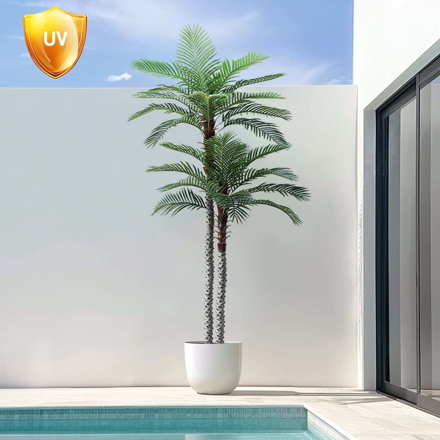 Nafresh 8ft UV Resistant Faux Palm Tree with Full and Lifelike Leaves , 96in Artificial Palm Tree with Realistic Trunks and Real Bark for Outdoor Indoor Home Office Decor.