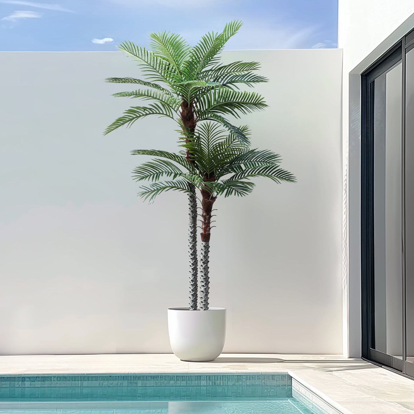 Nafresh 8ft UV Resistant Faux Palm Tree with Full and Lifelike Leaves , 96in Artificial Palm Tree with Realistic Trunks and Real Bark for Outdoor Indoor Home Office Decor.