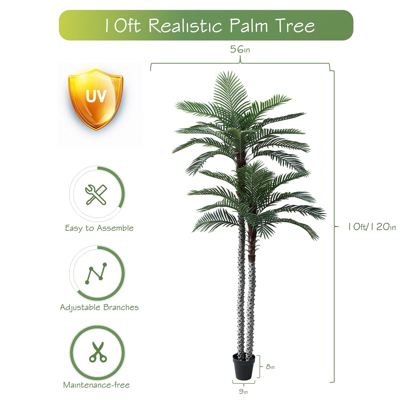 Nafresh 8ft UV Resistant Faux Palm Tree with Full and Lifelike Leaves , 96in Artificial Palm Tree with Realistic Trunks and Real Bark for Outdoor Indoor Home Office Decor.