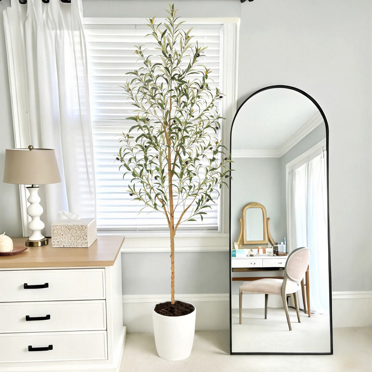 Nafresh 5/6/7ft Faux Olive Tree with Real Wood Trunk and Realistic & Full Leaves, 60/72/84in Fake Olive Tree with Lifelike Fruits for Indoor Outdoor Decor