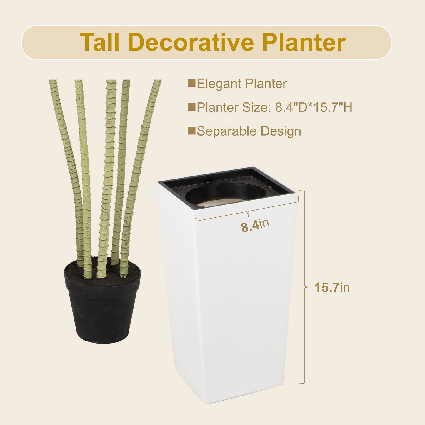 Nafresh UV Resistant 5ft Dracaena Artificial Plant with Tall White Decorative Planter for Indoor Outdoor Decor