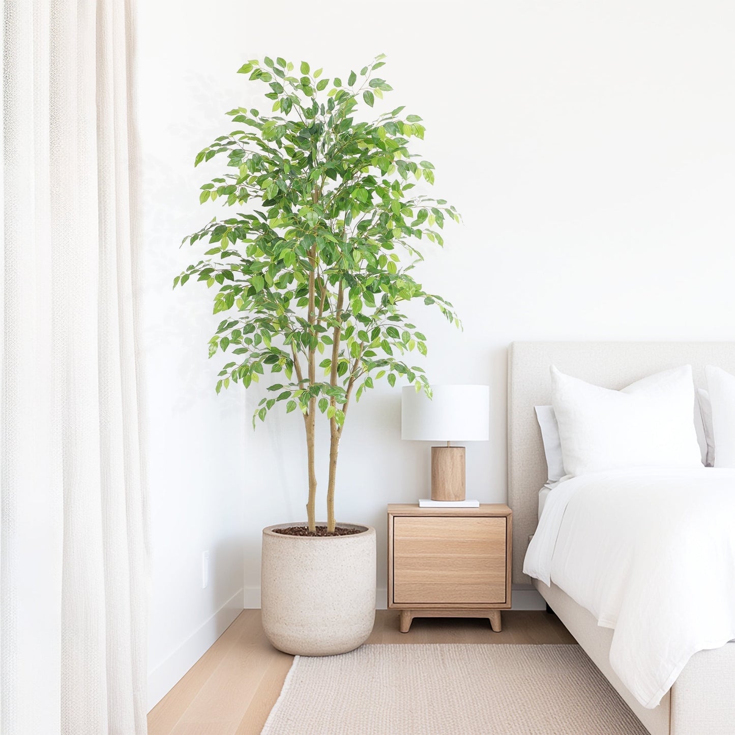 Nafresh 7ft Artificial Ficus Tree with Full Leaves, Multiple Realistic Trunks, and Sturdy Pot for Indoor Outdoor Decor.