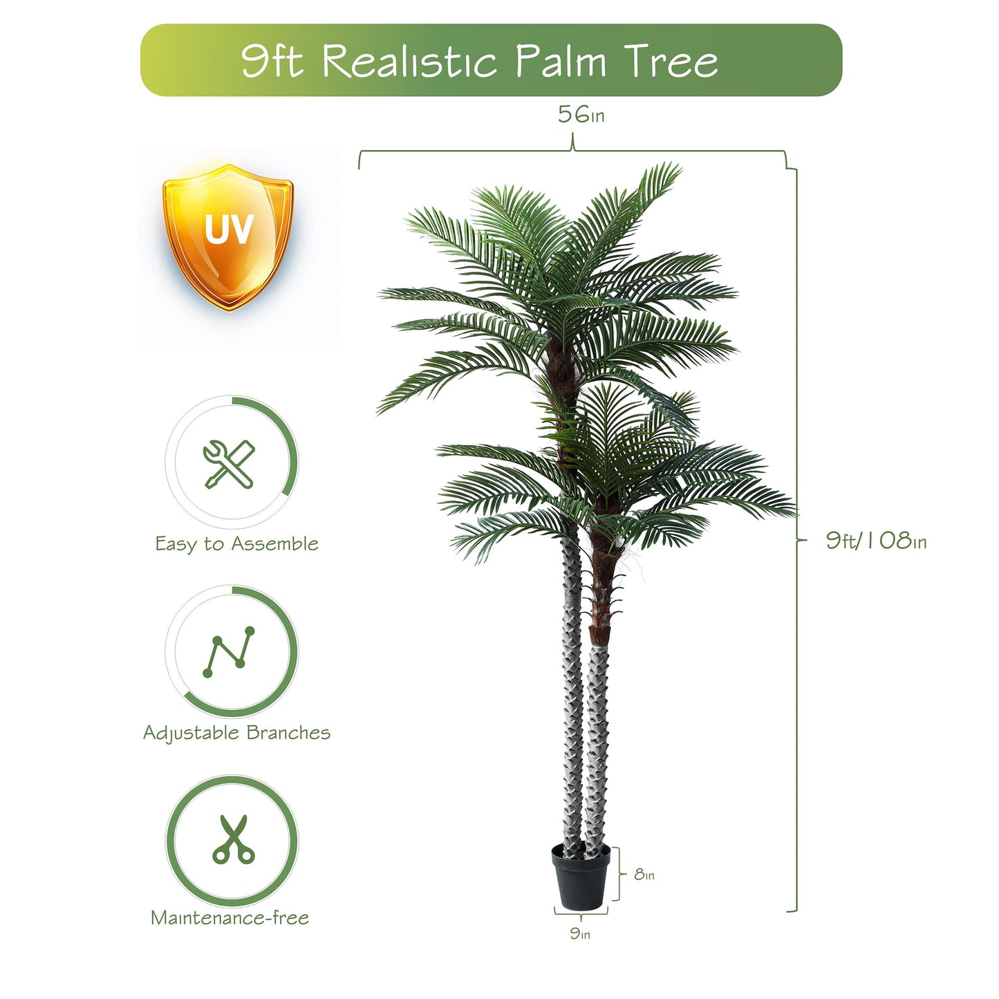 Nafresh 8ft UV Resistant Faux Palm Tree with Full and Lifelike Leaves , 96in Artificial Palm Tree with Realistic Trunks and Real Bark for Outdoor Indoor Home Office Decor.