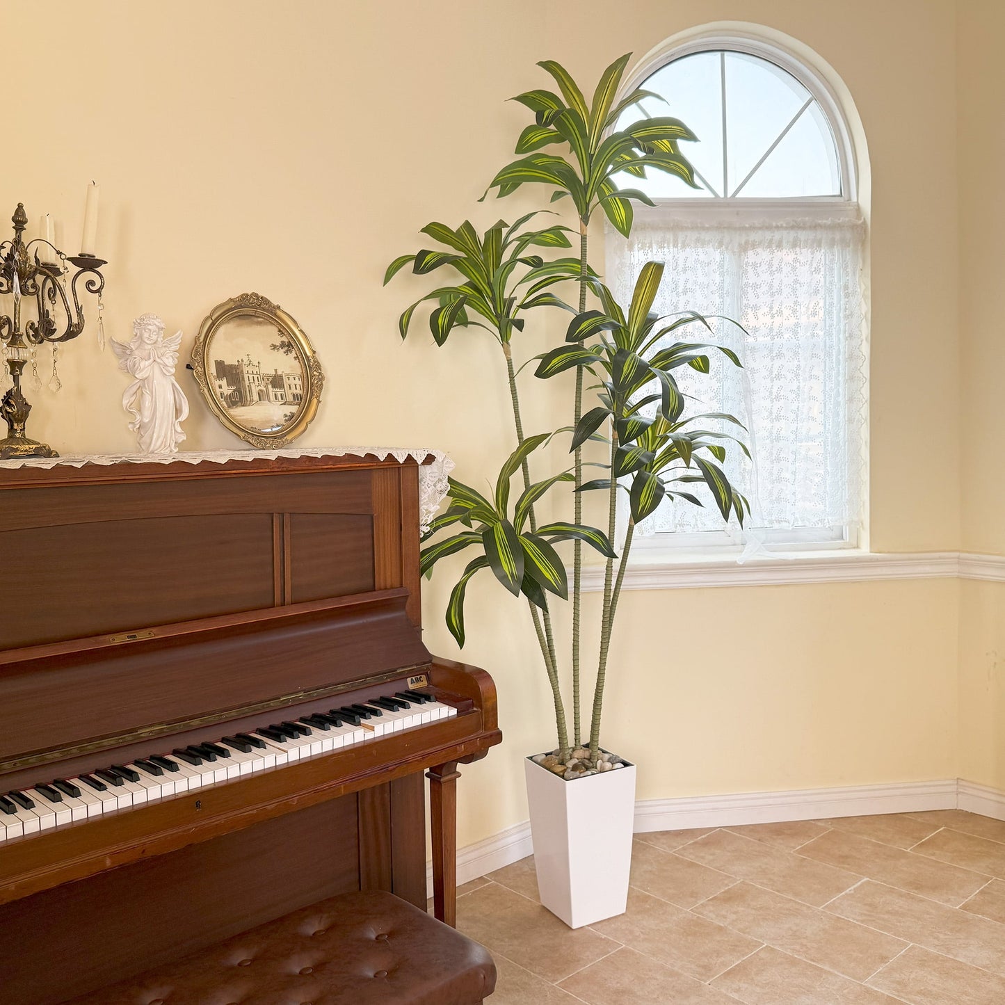 Nafresh UV Resistant 5ft Dracaena Artificial Plant with Tall White Decorative Planter for Indoor Outdoor Decor