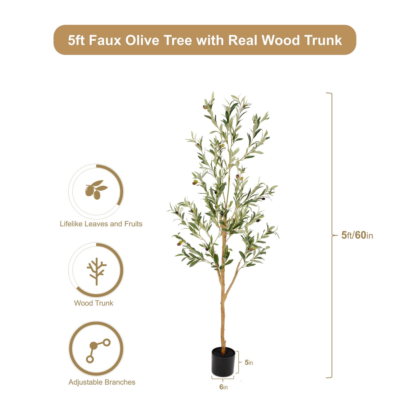 Nafresh 7ft Faux Olive Tree with Real Wood Trunk and Realistic & Full Leaves, 84in Fake Olive Tree with Lifelike Fruits and Sturdy Flower Pot for Indoor Outdoor Decor.