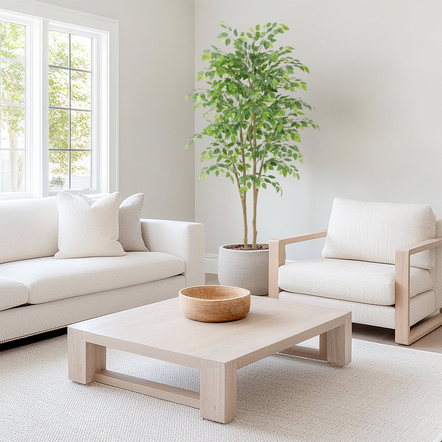 Nafresh 7ft Artificial Ficus Tree with Full Leaves, Multiple Realistic Trunks, and Sturdy Pot for Indoor Outdoor Decor.