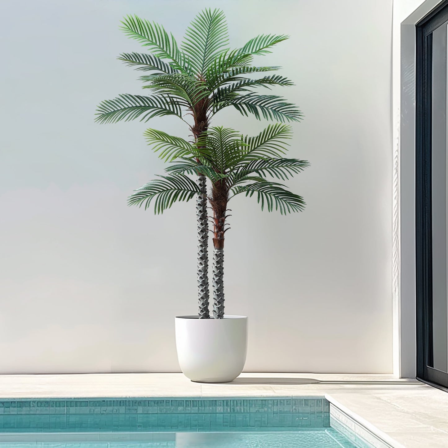 Nafresh 8ft UV Resistant Faux Palm Tree with Full and Lifelike Leaves , 96in Artificial Palm Tree with Realistic Trunks and Real Bark for Outdoor Indoor Home Office Decor.