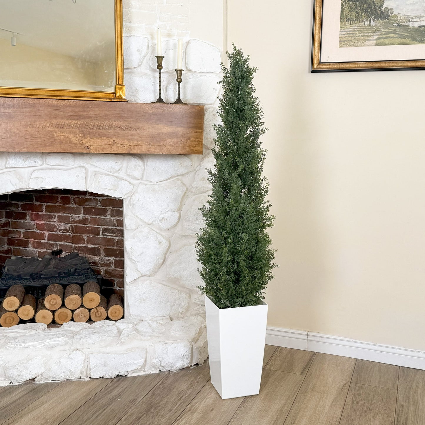 Nafresh 3ft/4ft/5ft/6ft/7ft UV Resistant Artificial Topiary Trees Outdoor with Full & Realistic Leaves,Faux Cedar Tree for Front Door Proch Patio Deck Room Decor
