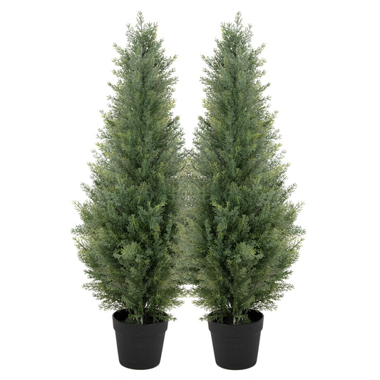 RosyHaven 3ft /4ft/5ft/6ft/7ft/1pack/2pack UV Resistant Artificial Topiary Trees Outdoor,  Faux Cedar Tree with Full & Realistic Leaves for Front Door Proch Patio Deck Room Decor
