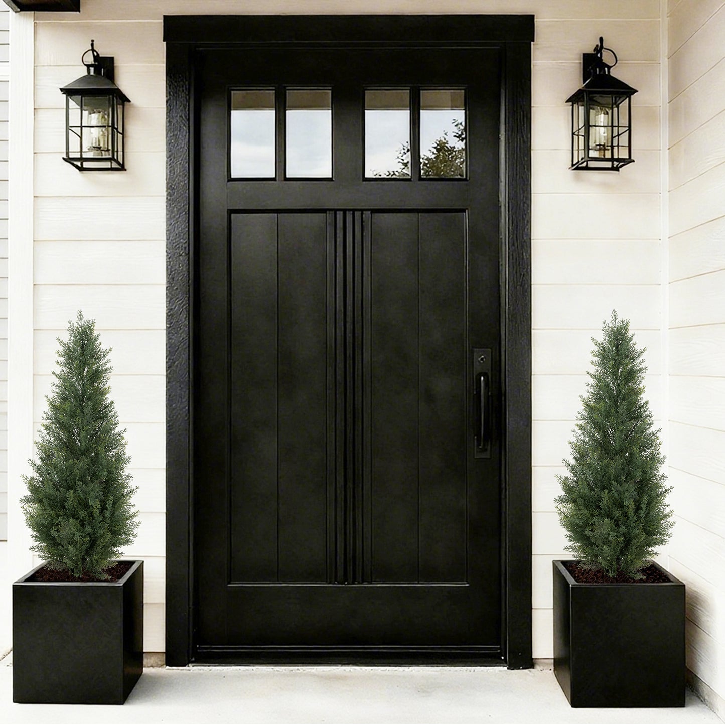 RosyHaven 3ft /4ft/5ft/6ft/7ft/1pack/2pack UV Resistant Artificial Topiary Trees Outdoor,  Faux Cedar Tree with Full & Realistic Leaves for Front Door Proch Patio Deck Room Decor