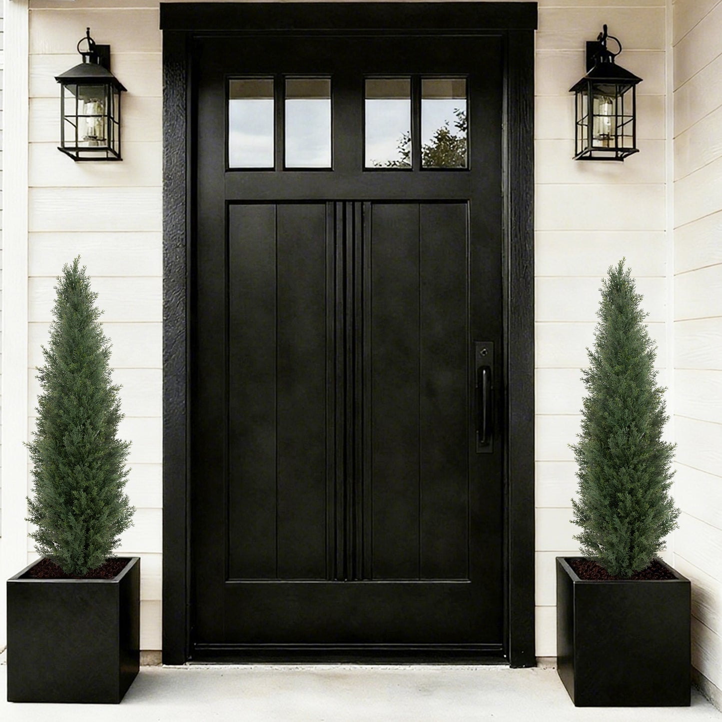 RosyHaven 3ft /4ft/5ft/6ft/7ft/1pack/2pack UV Resistant Artificial Topiary Trees Outdoor,  Faux Cedar Tree with Full & Realistic Leaves for Front Door Proch Patio Deck Room Decor