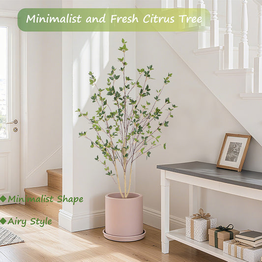 Nafresh 5ft/6ft/7ft Artificial Citrus Tree with Lifelike Leaves, Faux Citrus Tree with Realistic Trunks, Fake Citrus Tree for Home Office Living Room Bedroom Porch Decor.