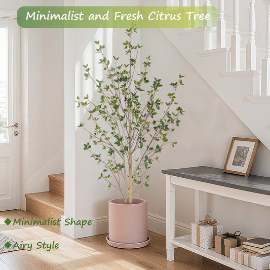 Nafresh 5ft/6ft/7ft Artificial Citrus Tree with Lifelike Leaves, Faux Citrus Tree with Realistic Trunks, Fake Citrus Tree for Home Office Living Room Bedroom Porch Decor.