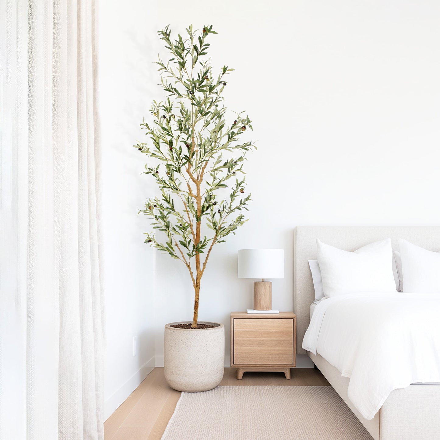 Nafresh 7ft Faux Olive Tree with Real Wood Trunk and Realistic & Full Leaves, 84in Fake Olive Tree with Lifelike Fruits and Sturdy Flower Pot for Indoor Outdoor Decor.